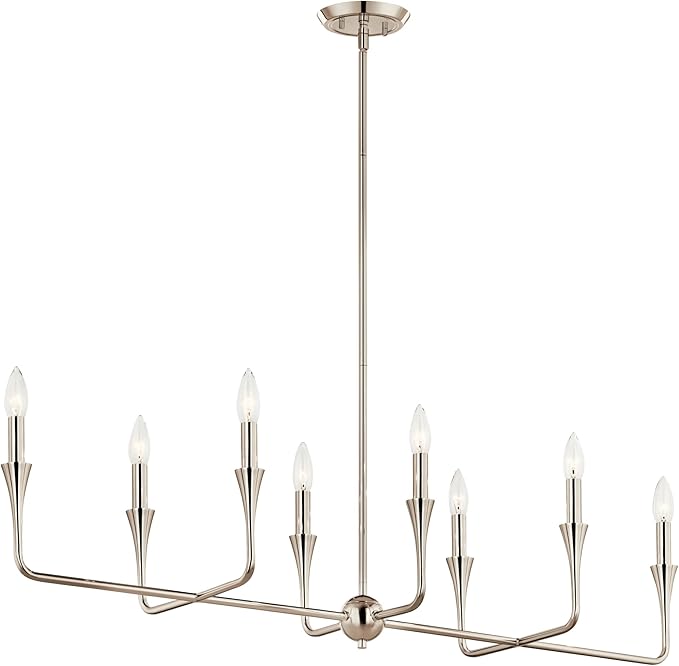 Kichler Alvaro 8-Light Linear Chandelier, Soft Modern Light in Polished Nickel, for Dining Room or Kitchen (24.25" x 11.5" x 45.5"), 52693PN