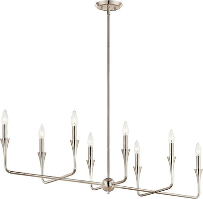 Kichler Alvaro 8-Light Linear Chandelier, Soft Modern Light in Polished Nickel, for Dining Room or Kitchen (24.25" x 11.5" x 45.5"), 52693PN