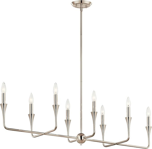 Kichler Alvaro 8-Light Linear Chandelier, Soft Modern Light in Polished Nickel, for Dining Room or Kitchen (24.25" x 11.5" x 45.5"), 52693PN