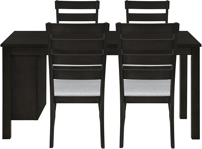 Merax LUMISOL 5 Piece Dining Table Set Kitchen Island Set of 4 with 2 Tier Storage Shelves Farmhouse Kitchen Set with Padded Chairs (Espresso, 5 Piece)
