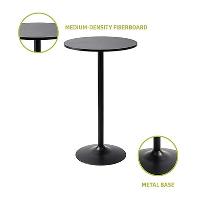 Pearington Santina Round Cocktail Bar, Pub and Bistro High Table with Black Top and Base, 1-Pack