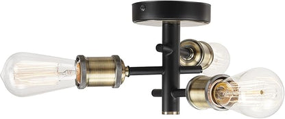 GLOBE Electric 60627 Shipka 3-Light Flush Mount Ceiling Light, Matte Black, Antique Brass Accents
