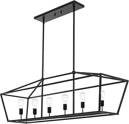 BONLICHT 6-Light Linear Farmhouse Chandelier in Matte Black Finish Industrial Kitchen Island Pendant Lighting Ceiling Hanging Lamp for Dining Room Stairway Living Room