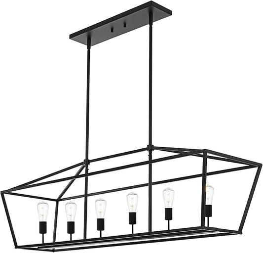 BONLICHT 6-Light Linear Farmhouse Chandelier in Matte Black Finish Industrial Kitchen Island Pendant Lighting Ceiling Hanging Lamp for Dining Room Stairway Living Room