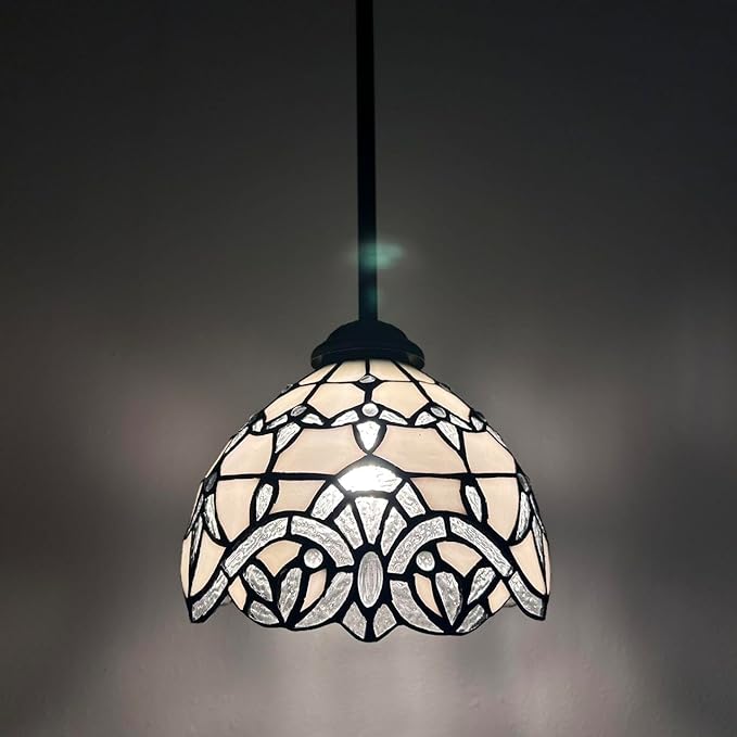 Tiffany Mini Hanging Lights White Stained Glass Baroque Style Lavender LED Bulb Included for Kitchen Island Counter Dining Room Hallway Hotel Café 8" W*60" H