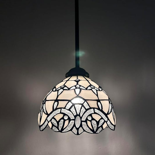 Tiffany Mini Hanging Lights White Stained Glass Baroque Style Lavender LED Bulb Included for Kitchen Island Counter Dining Room Hallway Hotel Café 8" W*60" H