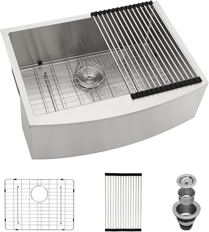 Logmey 24 Inch Farmhouse Sink 24x20 Apron Front Stainless Steel Farn Sinks 16 Gauge Single Bowl Kitchen Sink 24x20x9