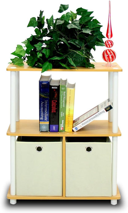 Furinno 99152BE/WH/IV 3-Tier Go Green Multipurpose Storage Rack Shelving Unit Bookshelf Cabinet with 2 Bins, Beech Finish