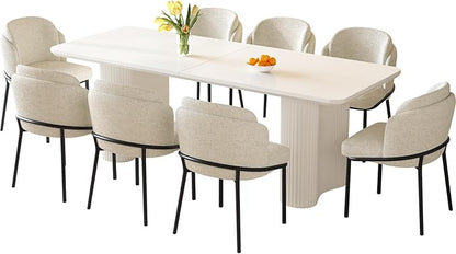 Miuuod 78.97" Extra Large Kitchen & Dining Table Set,with 6 Chairs,Modern Kitchen Table for Dining Room,Table-Island for Big Family,Console Desk with 6 Upholstered Chairs,Cream White