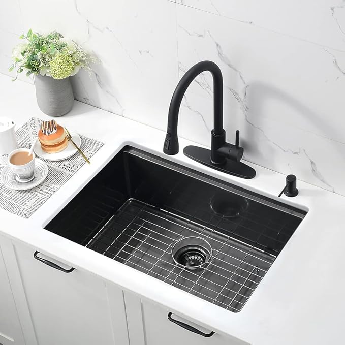 27 Inch Black Undermount Kitchen Sink Workstation-Bokaiya 27x19 Stainless Steel Undermount Sink 16 Gauge Deep Single Bowl Kitchen Sinks with Cutting Board
