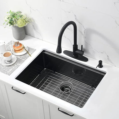 27 Inch Black Undermount Kitchen Sink Workstation-Bokaiya 27x19 Stainless Steel Undermount Sink 16 Gauge Deep Single Bowl Kitchen Sinks with Cutting Board