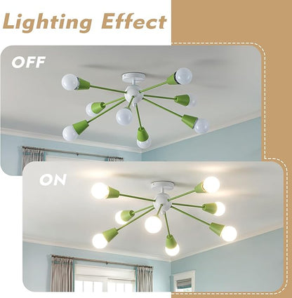 Green Sputnik Ceiling Light Fixture, 8-Lights Modern Sputnik Chandeliers for Dining Room,Indoor Kitchen Island Lighting for Bedroom Porch Entryway Living Room