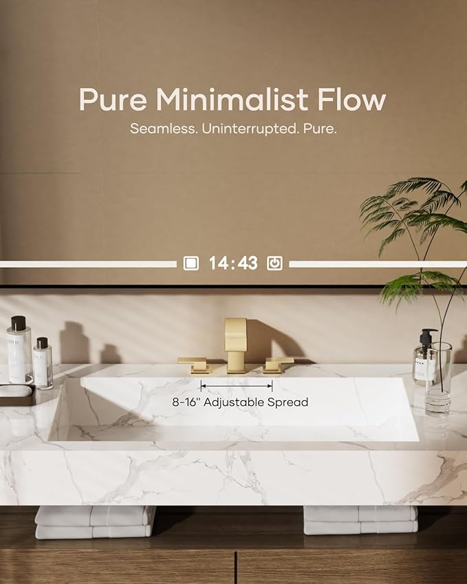 AVSIILE Waterfall Bathroom Faucet 3 Hole, Brushed Gold 8 Inch Widespread Modern 3 Piece Bathroom Sink Faucet, Touch On Lavatory Faucet for Vanity RV Restroom, Curved Spout