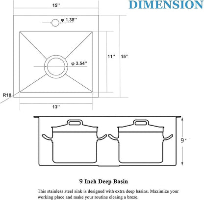 SHACO 15x15 Drop In Black Bar Sink, 15 Inch Stainless Steel Top Mount Gunmetal Black 16 Gauge Single Bowl Small Kitchen Outdoor RV Sink with Strainer Drain