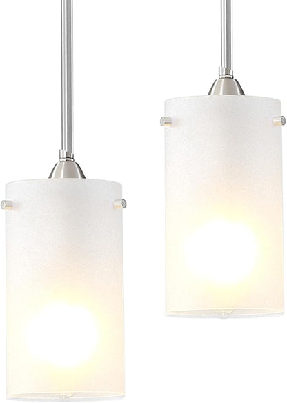 Mini Pendant Light Fixture 1-Light, 2 Pack Brushed Nickel Hanging Ceiling Lights with Opal White Glass, Adjustable Height, Modern Hanging Pendant Lamp for Kitchen Island