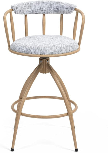 26'' Swivel Counter Height Bar Stool, Set of 2 Fabric Seat with Water Transfer Printed Metal e, Modern Industrial Design Bar Chairs for Kitchen Island, Dining Room, Home Bar, Counter Seat (Beige)