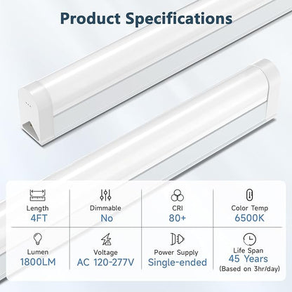 SHINESTAR 6-Pack LED Shop Lights, 4FT, 6500K Super Bright White, 18W 1800LM, T5 Utility Light Fixture for Garage, Ceiling and Under Cabinet, Corded Electric with ON/Off Switch