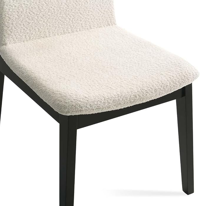 Boucle Upholstered Dining Chair with Sturdy Rubberwood Frame&Legs, Mid Century Modern Kitchen Chairs Set of 2, Beige (Eassy Assembly)