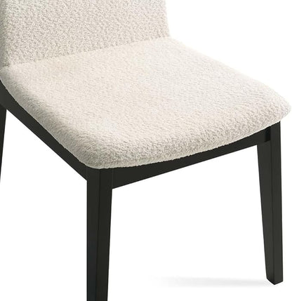 Boucle Upholstered Dining Chair with Sturdy Rubberwood Frame&Legs, Mid Century Modern Kitchen Chairs Set of 2, Beige (Eassy Assembly)