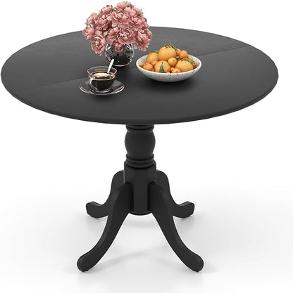 Giantex 39-Inches Round Dining Table for 4 - Rubber Wood Kitchen Table with Legs, 220 Lbs Capacity, Dinette Desk for Dining Room, Living Room, Restaurant (Black)