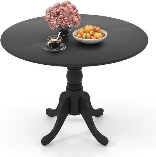 Giantex 39-Inches Round Dining Table for 4 - Rubber Wood Kitchen Table with Legs, 220 Lbs Capacity, Dinette Desk for Dining Room, Living Room, Restaurant (Black)