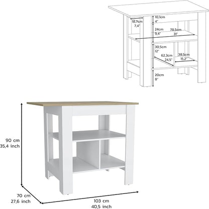 Kitchen Island Kitchen Table 35" H with 3 Open Shelves Large Robust Top Surface Sleek Sophisticated Design for Extra Counter Space Practical