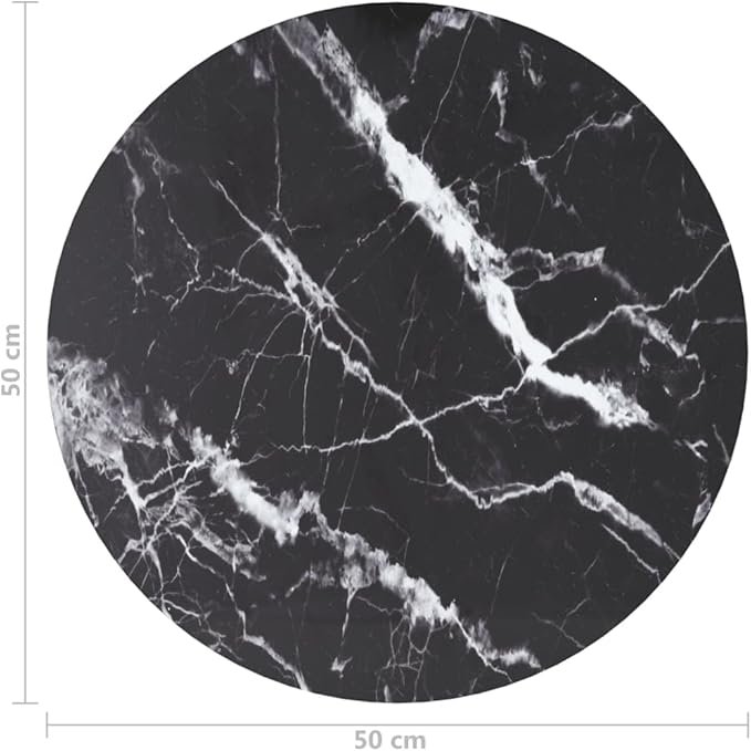 Round Tempered Glass Table Top 19.7 inch Black Marble Design Scratch Heat Resilient Easy Clean Modern Dining Tabletop for Kitchen Living Room Outdoor Patio