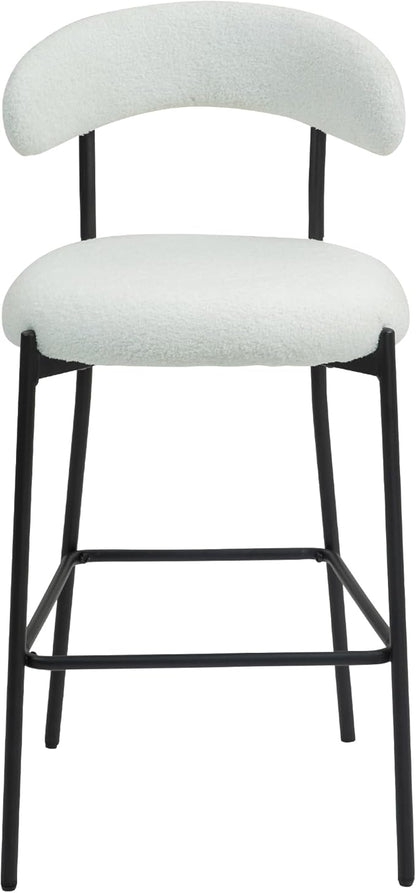 26'' Counter Height bar stools Fabric Cover Kitchen Island Counter bar Stool with Black Powder Coating Base and footrest(Snow)