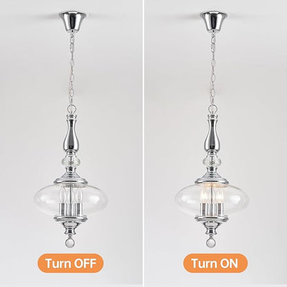 Polished Chrome Glass Pendant Light Modern Kitchen Island Pendant Light W 11.8 in. H 23.6 in.