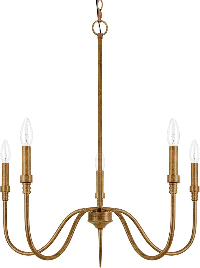 5-Light Farmhouse Chandelier Lighting Fixture, Linear Pendant Light for Kitchen Island, Dining & Living Room, Retro Bronze Finished