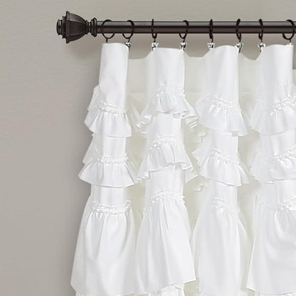 Lush Decor Kemmy Light Filtering Window Curtain Panel Single 52" W x 95" L White - Drapes - Ruffled Curtains for Bedroom - White Curtains - Coquette Decor