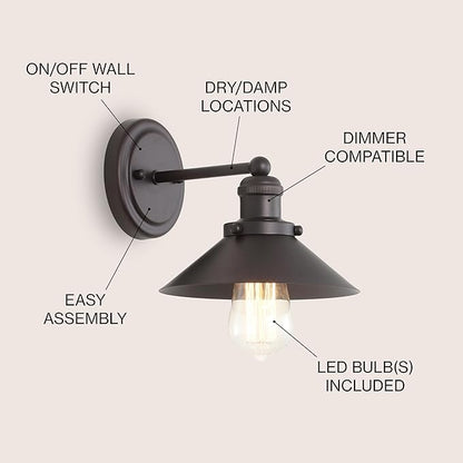 JONATHAN Y 7.88" Oil Rubbed Bronze 1-Light Industrial Farmhouse Metal Vanity Light Wall Sconce, Metal Shade for Bathroom Mirror, Kitchen, Entryway, LED Bulb Included (JYL7426A)
