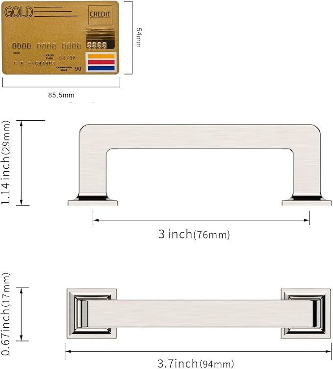 Amerdeco 10 Pack Brushed Satin Nickel Cabinet Pulls 3 Inch(76MM) Hole Centers Kitchen Cabinet Handles Cabinet Hardware Kitchen Handles for Cabinets Cupboard Handles Drawer Pulls ZH0019