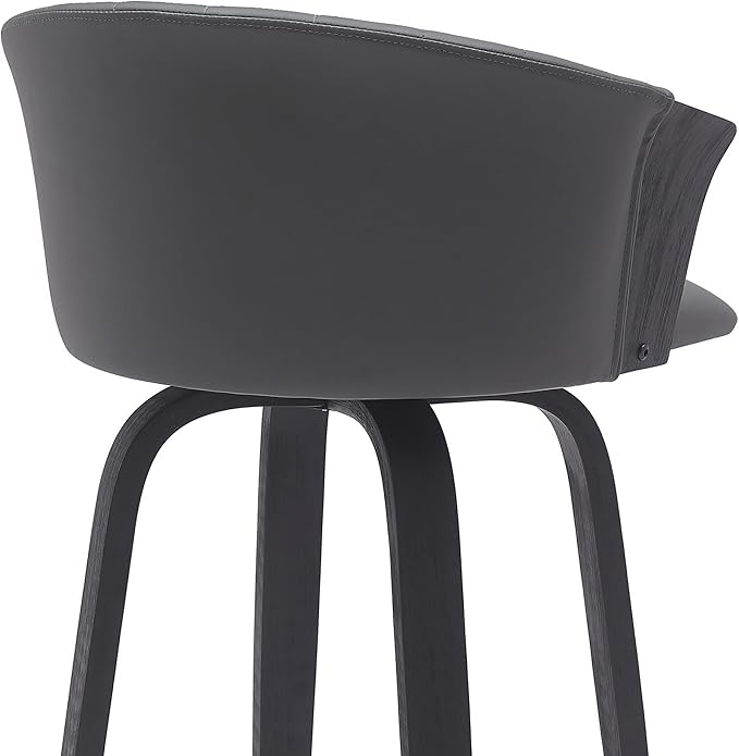 Armen Living Diana 26" Seat Height Mid Century Modern Swivel Black Wood Bar Stool for Kitchen Island Counter in Gray Faux Leather