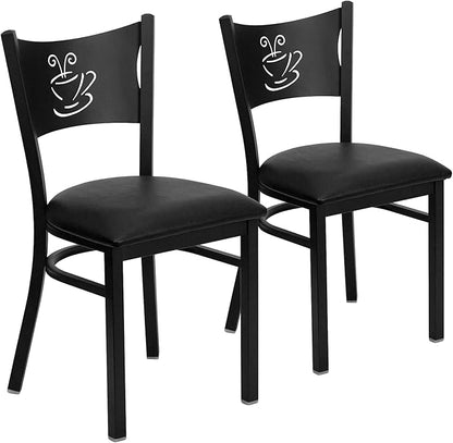 Flash Furniture 2 Pack HERCULES Series Black Coffee Back Metal Restaurant Chair - Black Vinyl Seat