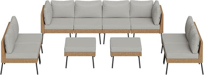 Aoxun 10 Piece Patio Furniture Set, 10 Seats Outdoor Sectional Sofas with Thick Cushion, Wicker Outdoor Patio Furniture Set with Ottomans for Party, Garden, Backyard, Grey