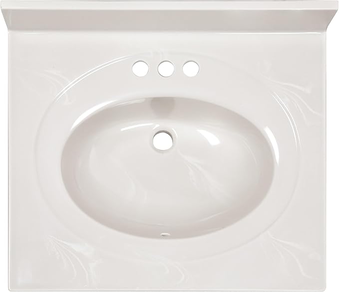 Design House Cultured Marble Vanity Top, 25 in W x 22 in D, Integrated 4 in Centerset Oval Sink & Backsplash, Ivory Swirl, 586313