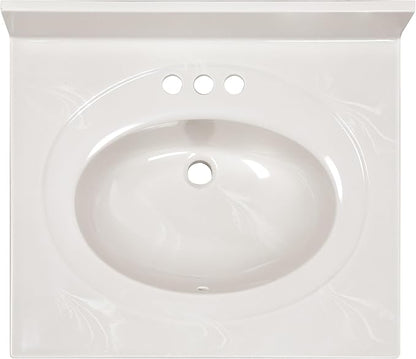 Design House Cultured Marble Vanity Top, 25 in W x 22 in D, Integrated 4 in Centerset Oval Sink & Backsplash, Ivory Swirl, 586313