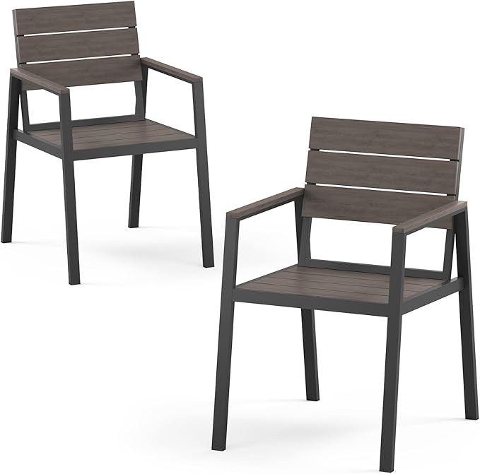 Outdoor Dining Chiars Set of 2, Aluminum Patio HDPS Outdooor Dining Chiars, All Weather Patio Furniture Set (Charcoal)