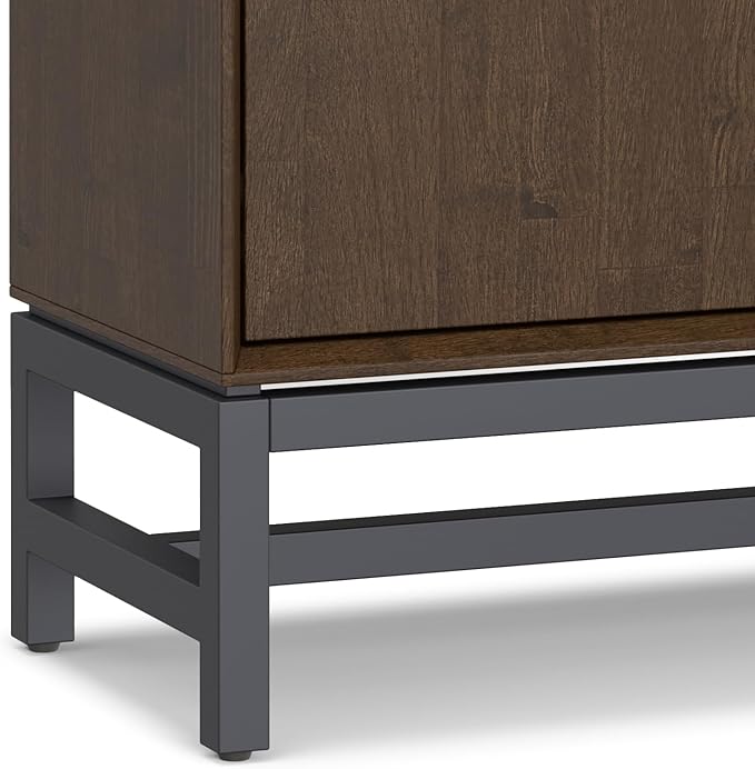 SIMPLIHOME Banting SOLID HARDWOOD 36 inch Wide Modern Industrial Entryway Storage Cabinet in Walnut Brown for the Living Room, Entryway and Family Room