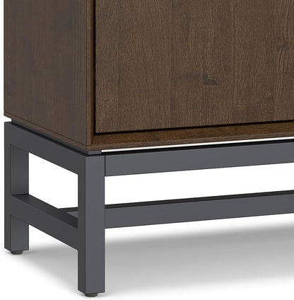 SIMPLIHOME Banting SOLID HARDWOOD 36 inch Wide Modern Industrial Entryway Storage Cabinet in Walnut Brown for the Living Room, Entryway and Family Room