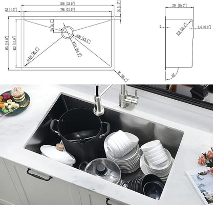 30 Inch Undermount Kitchen Sink with Faucet Combo-iAnomla 30x19 Stainless Steel Kitchen Sink and Faucet Combo Set 16 Gauge Single Bowl Deep Undermount Sinks Deep Sinks