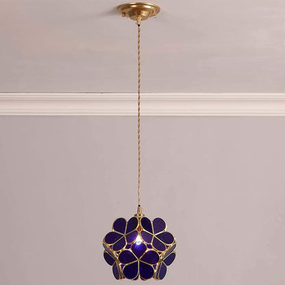 Bieye L10746 Petals Tiffany Style Stained Glass Ceiling Pendant Light with 8-inch Wide Lampshade (Cobalt Blue, 8" Cherry Blossom)
