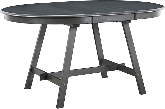 BROVAVE 57" Extendable Island Table, Rustic Dining Table with Retro Farmhouse Style, Mid Century Dining Table with Rubber Wood Legs for Family Gatherings, Gray