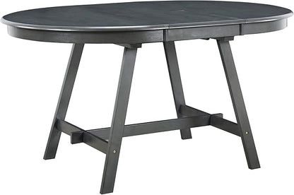 BROVAVE 57" Extendable Island Table, Rustic Dining Table with Retro Farmhouse Style, Mid Century Dining Table with Rubber Wood Legs for Family Gatherings, Gray