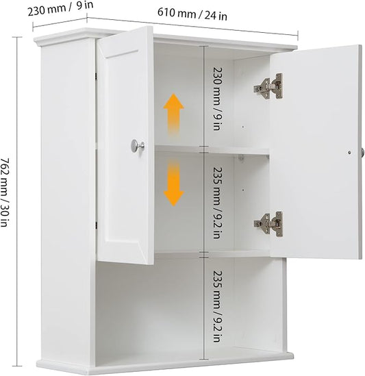 VANIRROR White Bathroom Wall Cabinet Over The Toilet Storage Cabinet, 24x30 Inch Wood Medicine Cabinets Wall Mounted Bathroom Cabinet with Doors for Laundry Room, Bedroom Kitchen