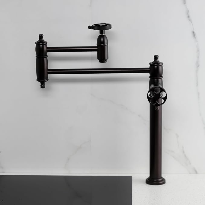 Kingston Brass KS3705RKZ Wendell Two-Handle 1-Hole Deck Mount Pot Filler Faucet with Knurled Handle in Oil Rubbed Bronze