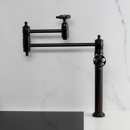Kingston Brass KS3705RKZ Wendell Two-Handle 1-Hole Deck Mount Pot Filler Faucet with Knurled Handle in Oil Rubbed Bronze