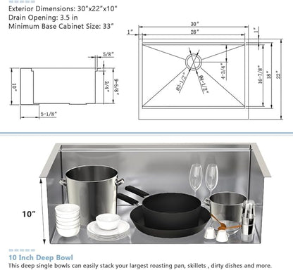 30 Inch Farmhouse Sink Stainless Steel-VASOYO 30x22 Farm Sink Apron Front Farmhouse Kitchen Sinks Workstation 16 Gauge Stainless Steel Single Bowl Kitchen Sinks Undermount with Cutting Board