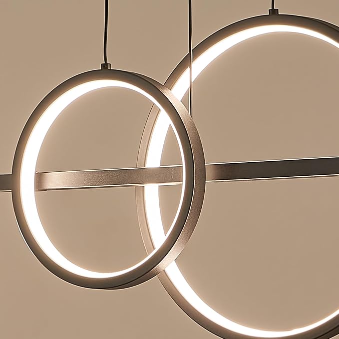 ORANOOR Modern Black Gold Chandeliers for Dining Room, Dimmable LED Chandelier Linear Pendant Light for Kitchen Island, 39in Globe Haning Pendant Chandelier Lighitng with Remote (2 Rings, 3000lm)